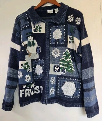 De Colección Carolina Colores Cárdigan Mujer L Suéter Muñeco de Nieve Navidad Escarchado Vacaciones Foto 1 de 4