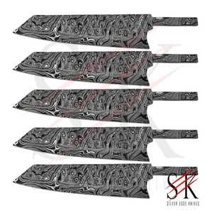 Lotto 5 coltelli da chef in acciaio damascato lama vuota codolo nascosto coltello da cucina Bunka - Foto 1 di 7