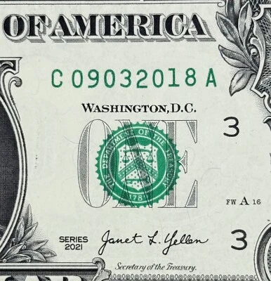 September 3rd, 2018 Birthday Anniversary Fancy Serial Number Uncirculated Dollar - Image 1 of 3