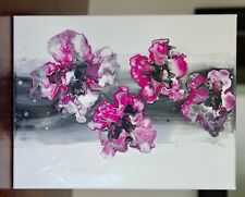 Acrylic Pour Painting of Pink Flowers on a 14 x 11 Canvas | Abstract Acrylic 