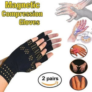 2 Pairs Copper Hands Arthritis Gloves Therapeutic Compression Brace L/XL - Picture 1 of 10