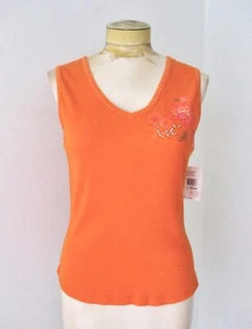 NUEVO CON ETIQUETAS IZOD Calabaza Silenciada Naranja Algodón Costilla Tejida Top Sin Tanques Floral Bordado M - Imagen 1 de 6