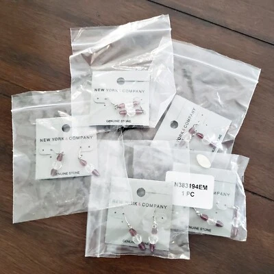 Lote de 5 brincos de contas de pedra genuínas roxas e claras New York & Company  - Imagem 1 de 4