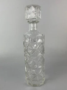 VTG Pressed  Glass Decanter w/Stopper *  Diamond Pattern * 11 x 3 - Picture 1 of 2