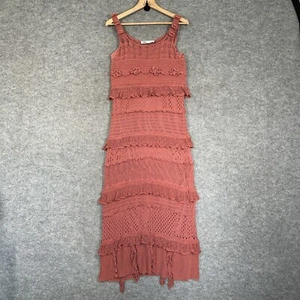 Vestido Zara Mujer Grande Rosa Tejido Crochet Volantes Forrado Midi Maxi Bloggers - Imagen 1 de 14