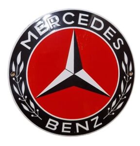 MERCEDES BENZ RED ROUND. PORCELAIN EMAILLE / ENAMEL SHIELD, SIGN, PLATE RETRO