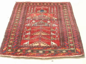 Antigua alfombra de oración turcomana Ersari tejida a mano fechada con inscripciones 43x56" 1932 - Imagen 1 de 12