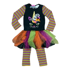 Emily Rose Girls' Long Sleeve Halloween Cat Applique Tutu Legging 2 Piece Set 2T - Picture 1 of 11
