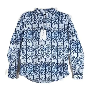 Blu Olives Pullover Shirt Mens Medium Long Sleeve 1/4 Button Up Blue White - Picture 1 of 20