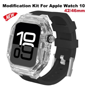 Transparent Case+Silicone Band Strap For Apple Watch Series 10 42mm 46mm Mod Kit - Picture 1 of 22