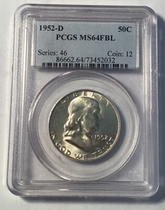 1952 D Franklin Half Dollar, PCGS MS64 FBL - Picture 1 of 2