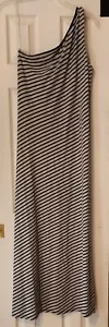 CATO Black White Stripe One Shoulder Maxi Dress Stretch Shelf Bra Size Large - Picture 1 of 3