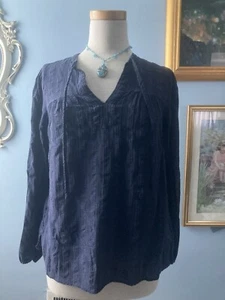 Ann Taylor Loft Top Shirt Women Sz Small Blue Chambray Long Sleeve Boho Peasant - Picture 1 of 7
