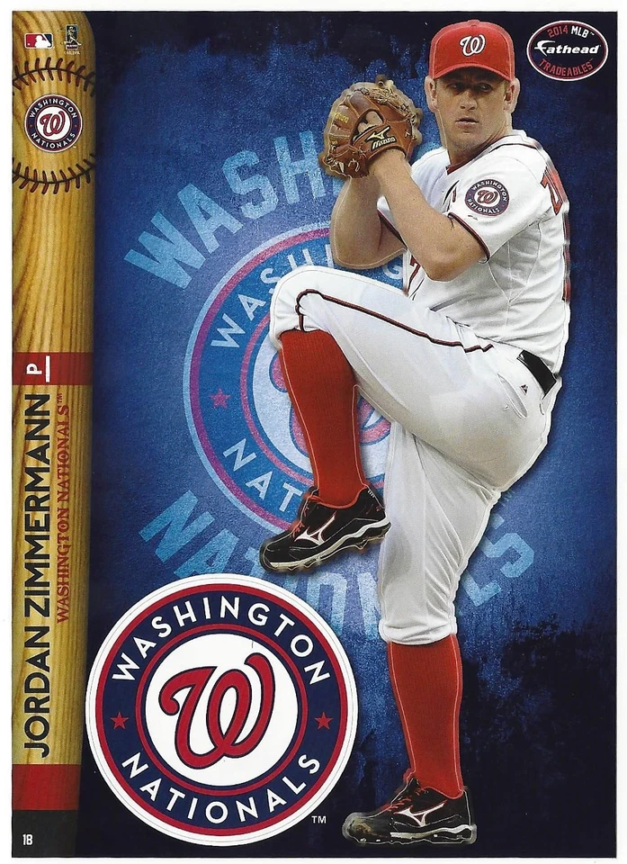 JORDAN ZIMMERMANN FATHEAD INTERCAMBIABLES LOGOTIPO DE LOS NACIONALES DE WASHINGTON PEGATINA 2014 #18 Foto 1 de 3