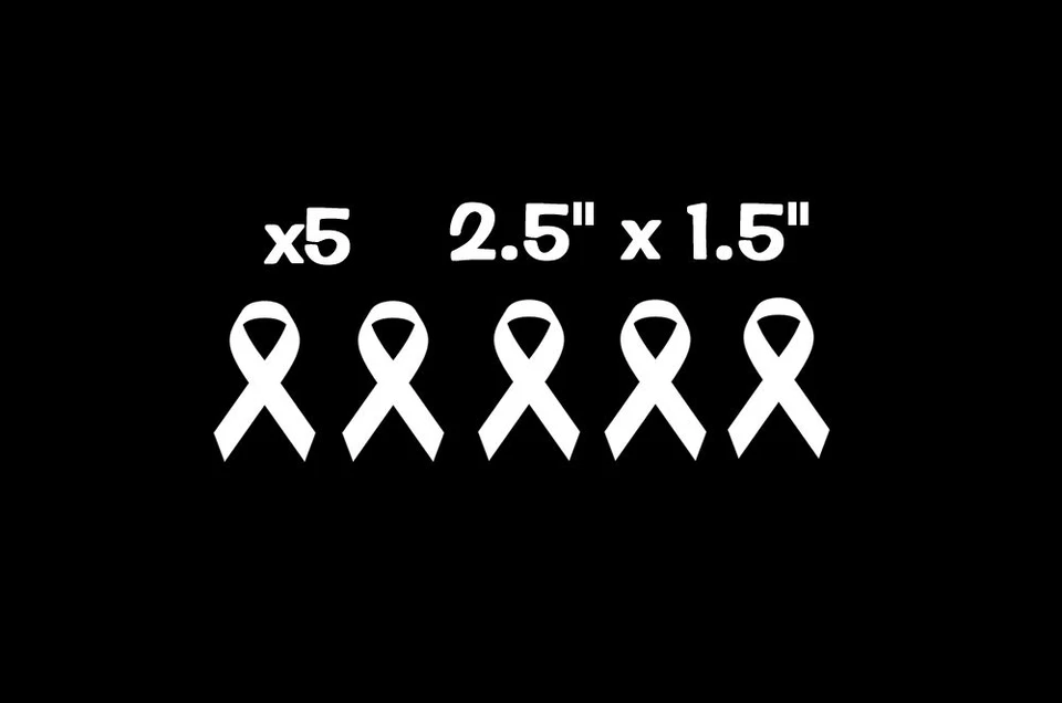 Paquete blanco de 5 pegatinas de vinilo de cinta de cáncer de pulmón de 2,5" x 1,5" Foto 1 de 1