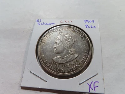 C111 El Salvador 1909 Peso Plata XF Foto 1 de 2