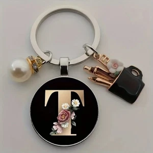 Colorful Keychains with Alphabet Charms and Pearls for Stylish Accessories - Picture 1 of 38
