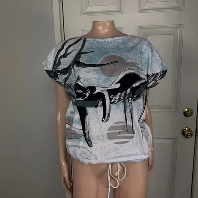 Vintage 80s LA Blowout Women's Shirt Graphic Tee Cotton S/S Cat Moon JJ19 - Image 1 of 4