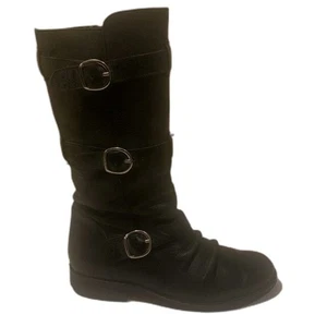 BEBE Women's Black Leather Moto Buckle Boots Goth Punk Side Zip Boots Size 7 - Picture 1 of 15