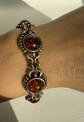 Vintage Amber 925 Sterling Silver Tennis Bracelet 7.5” - Image 1 of 4