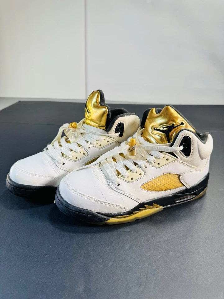 Nike Air Jordan 5 Retro GS Zapatos Olímpicos Juveniles Talla 6Y Blanco Dorado 440888-133 LEER Foto 1 de 4