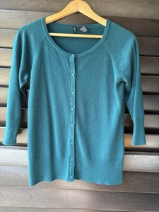 JasonMaxwell Women's Medium Teal Cardigan Buttons 3/4 sleeves - Picture 1 of 7