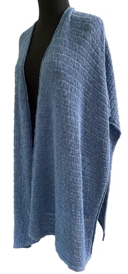J. JILL ONE SIZE RUANA PONCHO WRAP KIMONO SLEEVELESS OPEN BLUE Cotton Sweater - Image 1 of 4