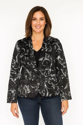 Blazer vintage Chico's plateado negro paisley seda abstracta talla 0 S 4 caprichoso Foto 1 de 4