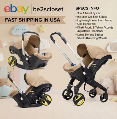 Asiento de coche y cochecito de bebé, sistema de viaje tres en uno caqui✅ Foto 1 de 4