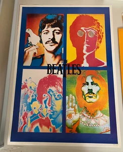 VINTAGE Psychedelic Beatles Poster 4 Faces Classic Rock John Lennon Ringo - Picture 1 of 6