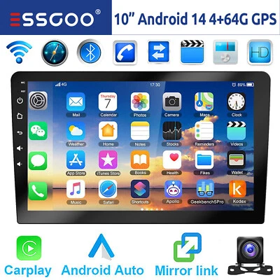 Autoradio 2 DIN 10 Pollici Carplay Android14 4+64G RDS Bluetooth GPS WiFi FM CAM - Immagine 1 di 4