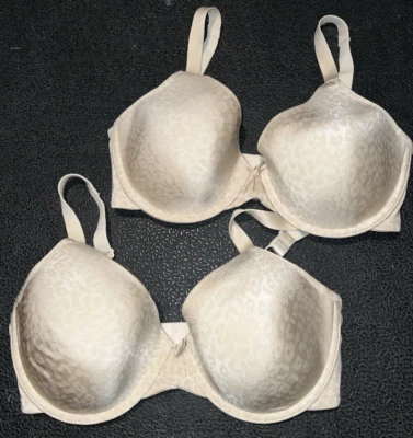 Conjunto de 2 * BARELY BREEZIES Sujetador Camiseta Estampado Leopardo 34DD * Beige Desnudo * A231597 Foto 1 de 4