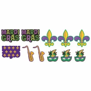 Mardi Gras 10 Mini Cutouts 4 to 7 inch Cutouts Paper Decorations - Picture 1 of 1