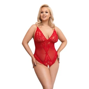 Cottelli Red Curves Floral Lace Crotchless Teddy/Body Grande Taille - Imagen 1 de 4