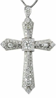 Solid 925 Sterling Silver Beautiful Round Baguette Cross Pendant Jewelry Gift - Image 1 of 3