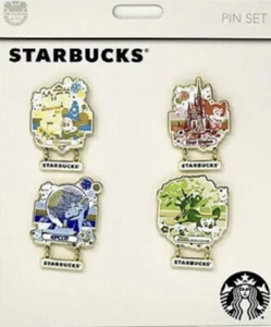 2021 Disney Parks 50th Starbucks 4 Pin Set MK AK HS EP Vintage Park Icons - Picture 1 of 1