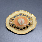 1928 Vintage Style Cream Peach Enamel Porcelain Rose Brooch 1-3/8"