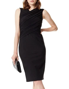 Karen Millen Wrap Detail Midi Ponte Pencil Dress Size 10 Black Fitted - Bild 1 von 8