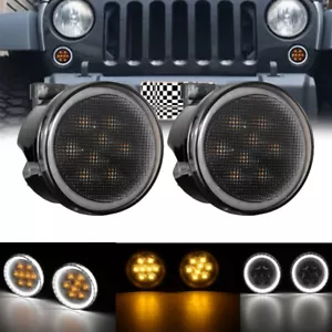 Parrilla delantera de humo LED intermitente luz DRL para Jeep Wrangler JK JKU 07-18 negro - Imagen 1 de 12