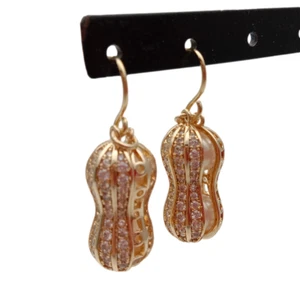 Cultured White Pearl Cubic Zirconia Pave Peanut Shape Dangle Hook Earrings - Picture 1 of 6