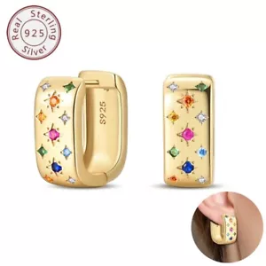 KUNSIR 18k Gold Plated Light Weight Women Hoop Earrings Square Huggie Earrings - Picture 1 of 6