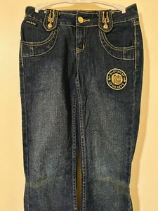 NWOT Y2K Baby Phat Jeans Size 10 Bootcut Dark Wash Embroidered Jeans - Picture 1 of 9