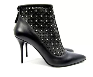 NEW ALEXANDER MCQUEEN ANKLE BOOTS LASER CUT LEATHER BLACK 7 BOOTIES 37 - Picture 1 of 10