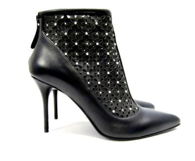 NEW ALEXANDER MCQUEEN ANKLE BOOTS LASER CUT LEATHER BLACK 7 BOOTIES 37 - Image 1 of 4