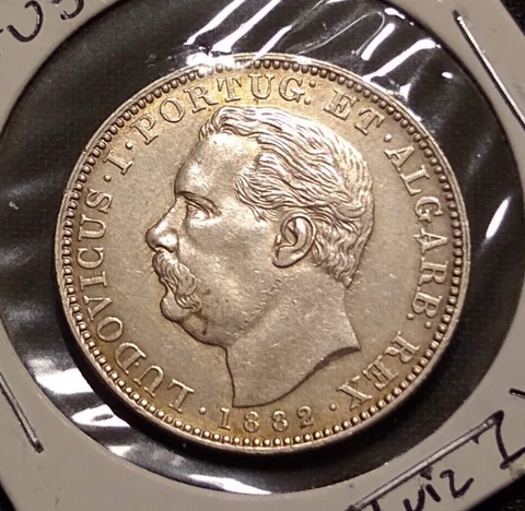 1882 Portuguese India 1 Rupia au bu unc large silver world type coin Cover