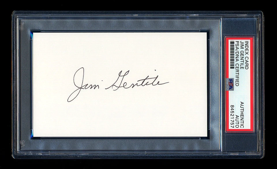 JIM GENTILE SIGNED MINT INDEX CARD PSA/DNA AUTOGRAPHED BALTIMORE ORIOLES HOF - Image 1 of 1