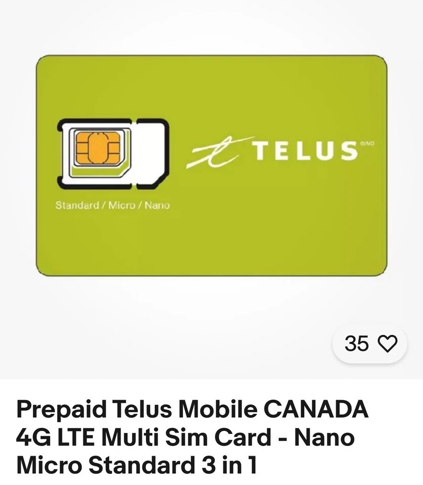 20Prepaid Telus Mobile CANADA Multi Sim Card 3 in 1 CAN/USA-90minGTAooos Avaiabl - Image 1 of 1