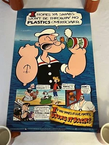 Vintage 1989 POPEYE Poster 14.75x24" Marine Ocean Conservation Anti-Littering - Picture 1 of 8