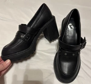 Report Dahlia Black Lug High Heels Slip On Loafer Style Shoe Womens Size 5.5 NEW - Picture 1 of 8