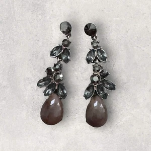 2.5" Long Grey Dark Blue/Black Dangle Glass Crystal Pageant Rhinestone Earrings - Picture 1 of 3